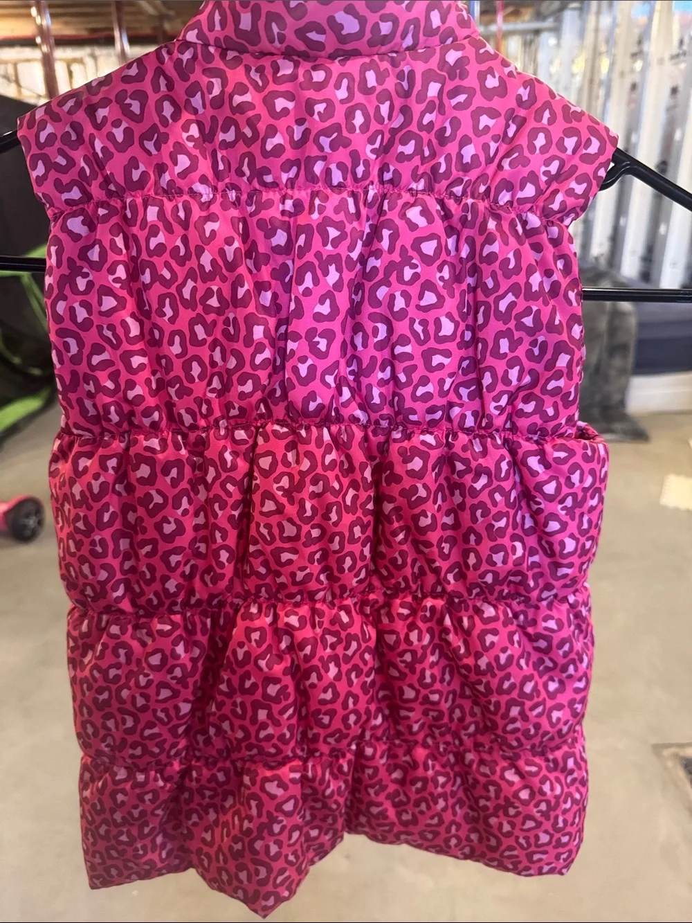 Girls Pink Leopard Print Puffer Vest